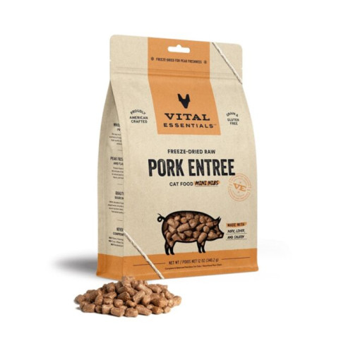 Vital Essentials 12oz [[ 豬粒 ]] Freeze-Dried Raw PORK Entree Mini NIBS 凍乾迷你肉粒貓主糧 豬肉粒 {原裝行貨} 9007